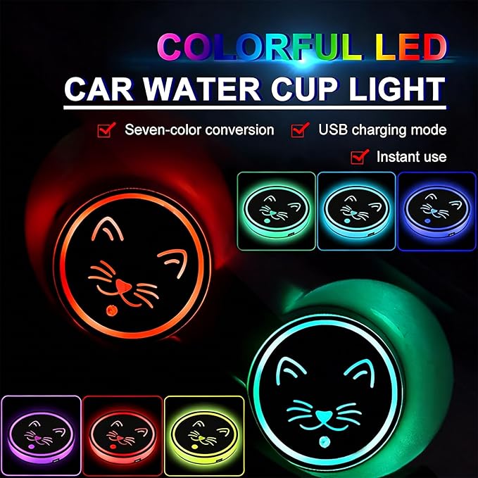 Pentagram LED Cup Holder Lights for Car,2Pcs LED Light Up Cup Holder Coasters 7 Colors 3 Modes,Waterproof Interior Atmosphere Lamp,Car Decor Accessories Pentagram Gifts for Women Men