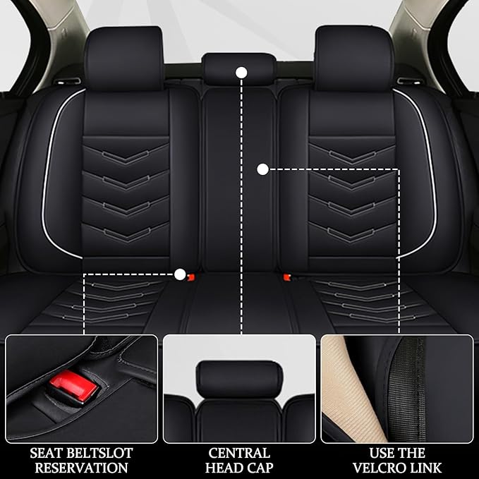 Car Seat Cover 7 Seats for Ford Explorer 2000-2025, Waterproof Durable Compatible Airbag, Premium Leather Seat Protector(7 Seats Luxury,Black White)