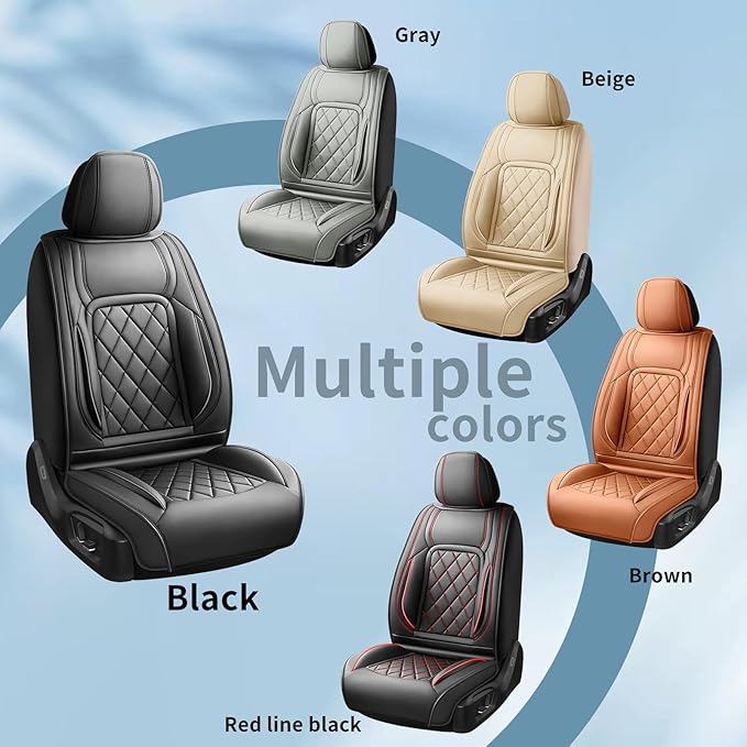Fit HRV Car Seat Covers Compatible with Honda HRV 2016-2026, Premium Leather Breathable, Wear Resistant, Airbag Compatible, All-Weather Protection & Full Coverage, 2 Front Seat Red Line Black