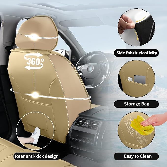 Fit HRV Premium Leather Car Seat Covers Compatible with Honda HRV 2016-2025 2026, Breathable, Wear Resistant, Airbag Compatible, All-Weather Protection & Full Coverage, Full Set Beige