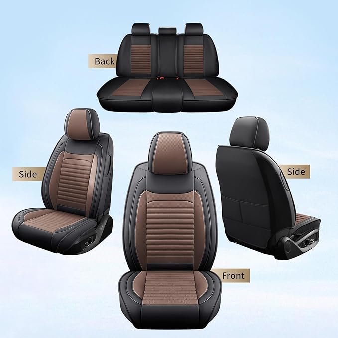 Car Seat Covers Full Set Fit for Toyota RAV4 2001-2026, Premium Faux Leather Car Seat Protector,Breathable Anti-Slip Full Wrapping Edge Seat Covers(Black&Brown,Full Set)