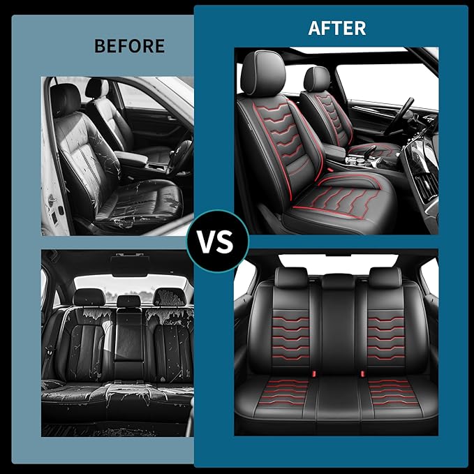 Fit CRV Car Seat Covers Premium Leather for Honda CRV cr-v 2011-2025 2026. Waterproof， Breathable, Scratch-Resistant & All-Weather Seat Cushion Protector (Full Set,Red Line Black)