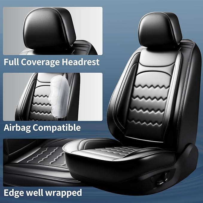 Car Seat Covers Custom Compatible with Mazda 6 2007-2021, Full Coverage Premium Leather Waterproof Breathable Seat Covers, Automotive Seat Protectors, Airbag Compatible(Full Set Seats, Black)