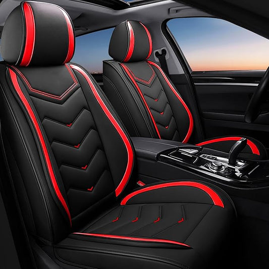 Car Seat Covers Fit for Toyota rav4 2000-2026, Stylish Sport Seat Covers, Waterproof Wear-Resistant Premium Nappa Leather Car Seat Cover.(2 Pcs Front/Black Red)
