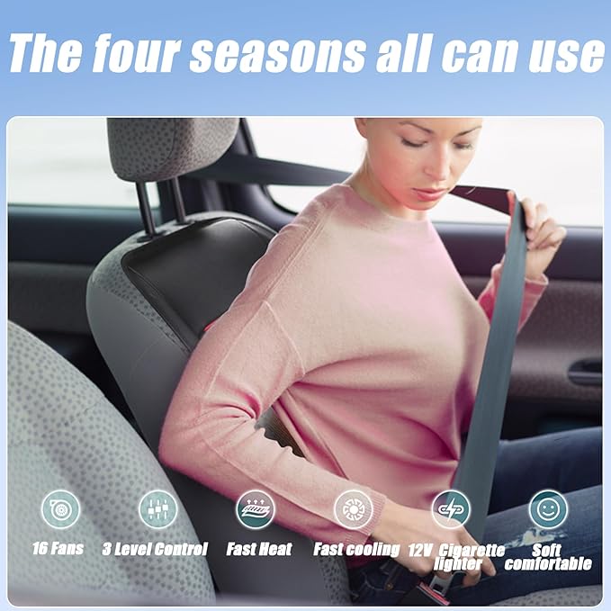 Black Front Seat Cover for Car, Cooling and Massage 3 in 1 Cooling Car Seat Covers with Massage & Temeperature Control (Black-2)