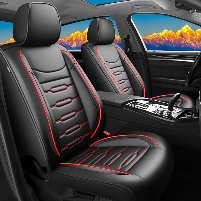 Fit Venue Car Seat Covers for Hyundai Venue 2020-2024 2025 2026 - Upgraded Premium Waterproof & Breathable Leather,Airbag Compatible, All-Weather Seat Cushion Protector (Full Set,Black+Red)
