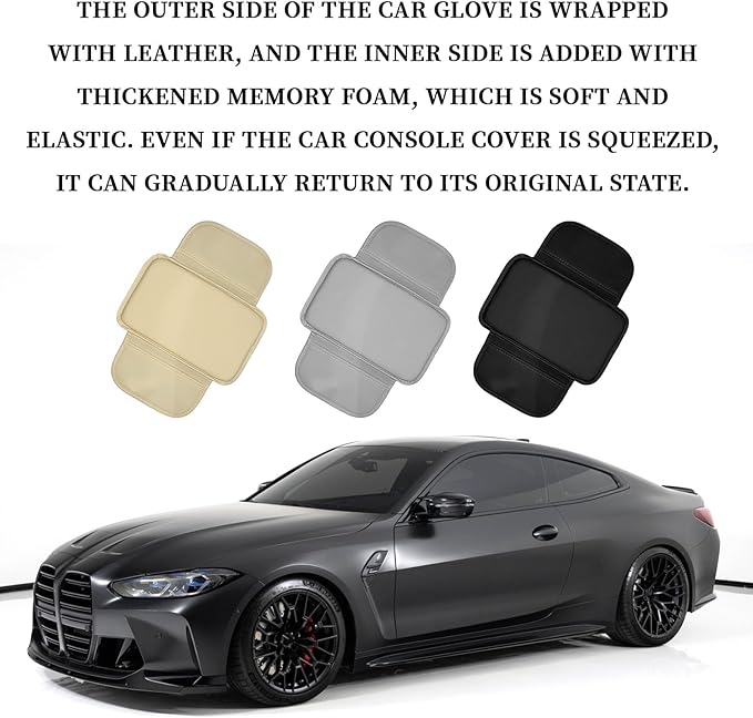 Car Center Console Cover Arm Rest Cover Pad for Car Armrest Box, Middle Console Covers Leather Armrest Box Mat Pad Protector Cushion with 2 Storage Bags for Cars Interior Accessories(Grey)