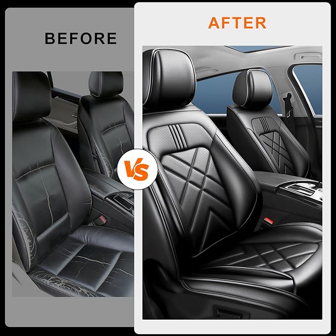 Car Seat Covers Custom Compatible with Mazda 6 2007-2021, Full Coverage Premium Leather Waterproof Breathable Seat Covers, Automotive Seat Protectors, Airbag Compatible(2 Front Seats, Black)