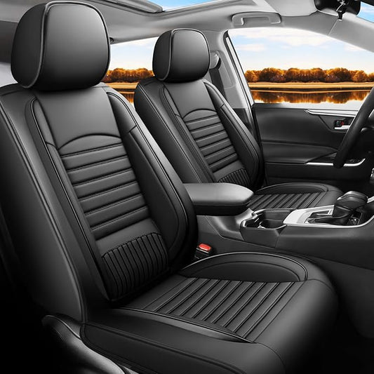 Car seat Covers Compatible with Toyota RAV4 2019-2024 2025 LE XLE XLE Premium Limited Automotive Cushion Protector Replacement,Compatible with Airbag. Waterproof Faux Leather(2 Front, Black)