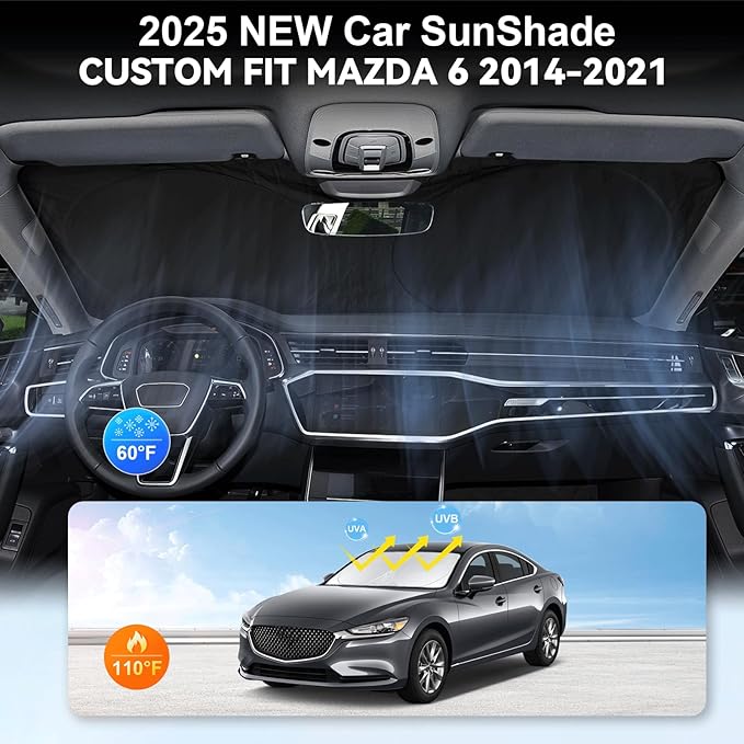 Custom Fit Mazda 6 Windshield Sunshade for Mazda 6 2014-2021 Mazda6 Accessories Front Window Shades Cover for Windshield Sun Visor Protector 210T Reflector Block Heat Protector Blocks UV Rays