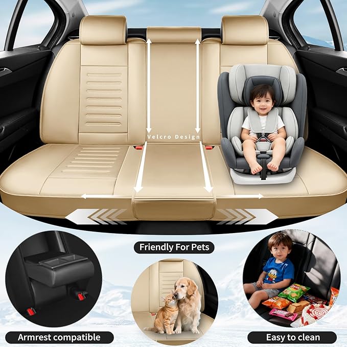 Fit HRV Premium Leather Car Seat Covers Compatible with Honda HRV 2016-2025 2026, Breathable, Wear Resistant, Airbag Compatible, All-Weather Protection & Full Coverage, Full Set Beige