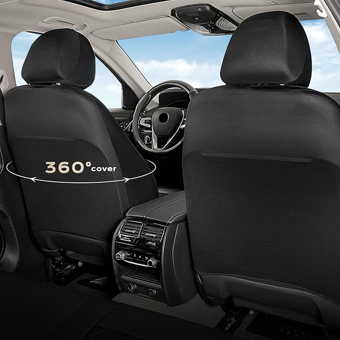 Coverado Seat Covers Full Set, 5 Seat Black Car Seat Covers, Leather Car Seat Protectors, Automotive Front and Back Seat Covers, Waterproof Car Seat Cushions Universal Fit for Most Sedan, SUV, Truck