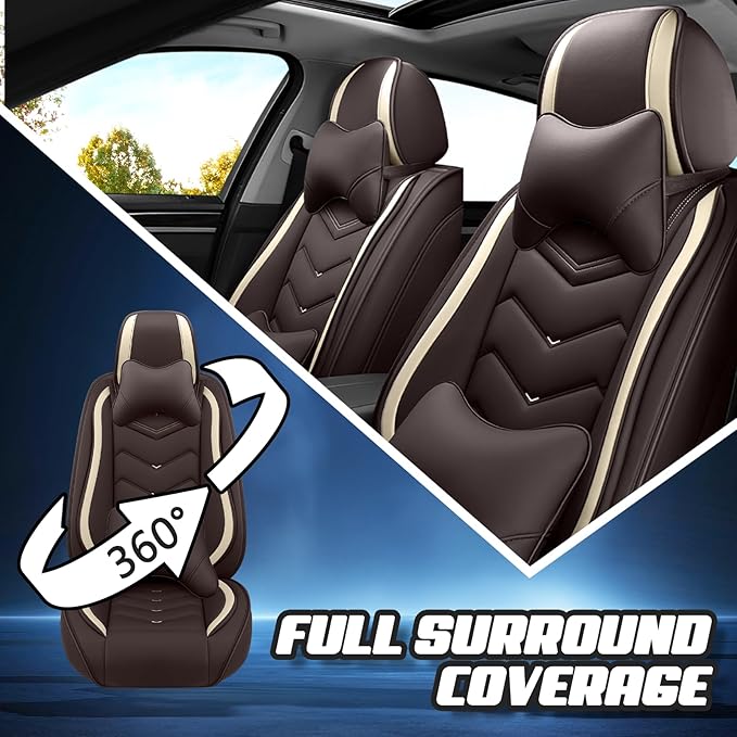 Car Seat Covers for Cadillac CTS 2003-2019, Premium Nappa Leather Car Seat Cover, Stylish Sport Seat Covers， Automobile Seat Cover Sets.(Luxury 5 Seats/Coffee Color)