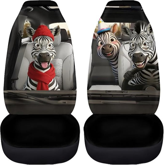 Zebra Car Seat Covers Set of 2 Funny Automobile Front Seat Covers Elastic Polyester Protection Interior Accessories Easy Installation Suitable for Most Cars,SUV,Sedan