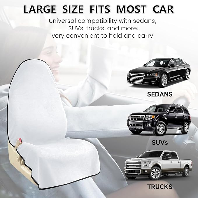 Car Seat Covers 2pcs White Waterproof Towel Car Seat Cover Universal Fit for Most Trucks SUV Fitness Athletes Pets Gym and Water Sport