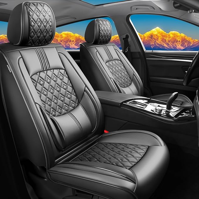 Fit Elantra Car Seat Covers for Hyundai Elantra 2017-2024 2025 2026 - Upgraded Premium Waterproof & Breathable Leather, Airbag Compatible, All-Weather Seat Cushion Protector (Full Set, Black)