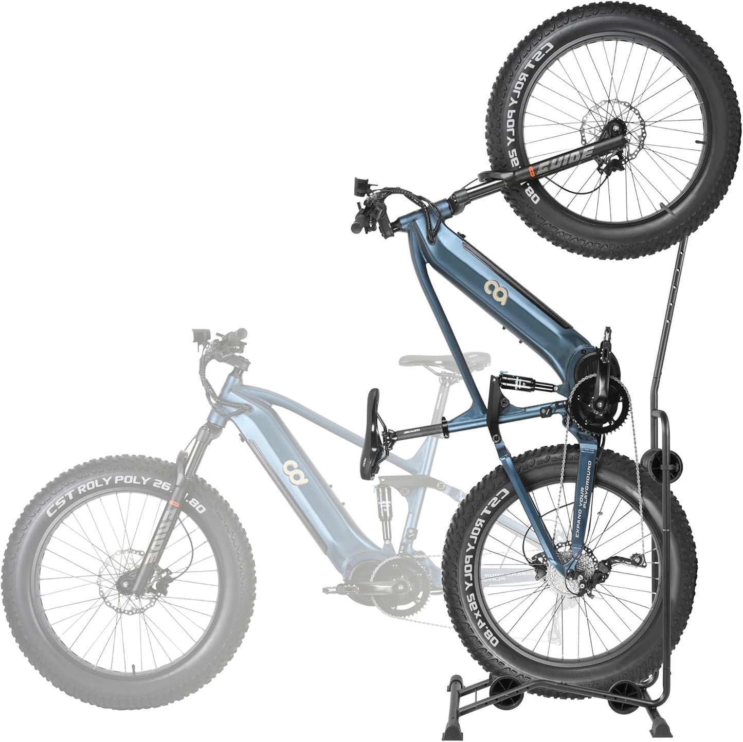 CyclingDeal Upright E Bike Fat Tire Bike Stand - Vertical & Horizontal Bike Rack Bicycle Storage Stand - Vertical E Bike Rack Garage - Fat Tire Bike Storage Rack - Holds Bikes up to 110 lbs