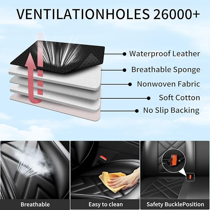 Car Seat Covers Custom Compatible with Mazda 6 2007-2021, Full Coverage Premium Leather Waterproof Breathable Seat Covers, Automotive Seat Protectors, Airbag Compatible(2 Front Seats, Black)