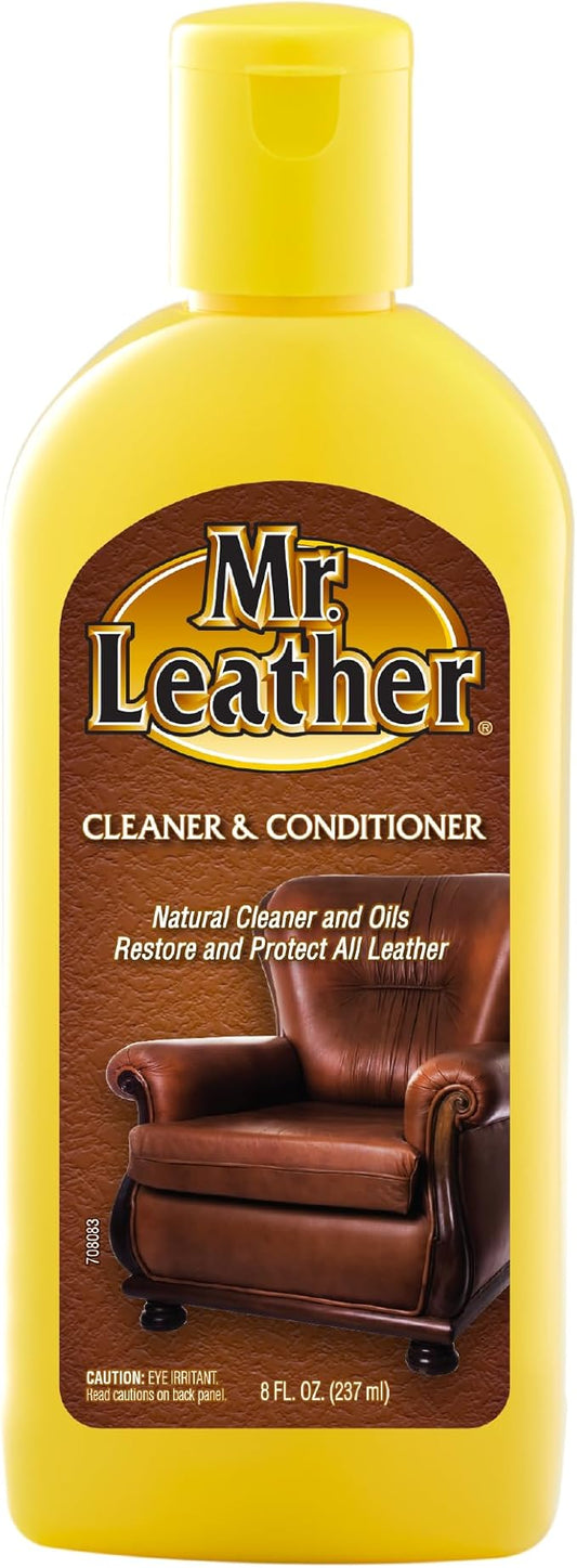 Mr. Leather Cleaner and Conditioner (8 oz) - Restores & Protects All Leather with Natural Oils - Hydrating and Water-Repelling Cream for Couches, Car Interior, Shoes, and Bags