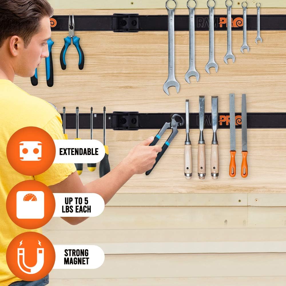 Vanitek 12-Inch Magnetic Metal Tool Holder Organizer Racks, Heavy-Duty Bar for Garage/Workshop (2 Pieces)