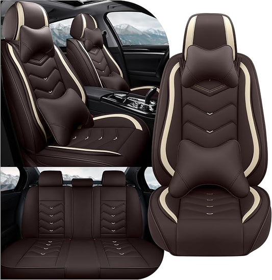 Car Seat Covers Fit for Toyota rav4 2000-2026, Stylish Sport Seat Covers, Waterproof Wear-Resistant Premium Nappa Leather Car Seat Cover.(Full Set with Pillow/Coffee Color)