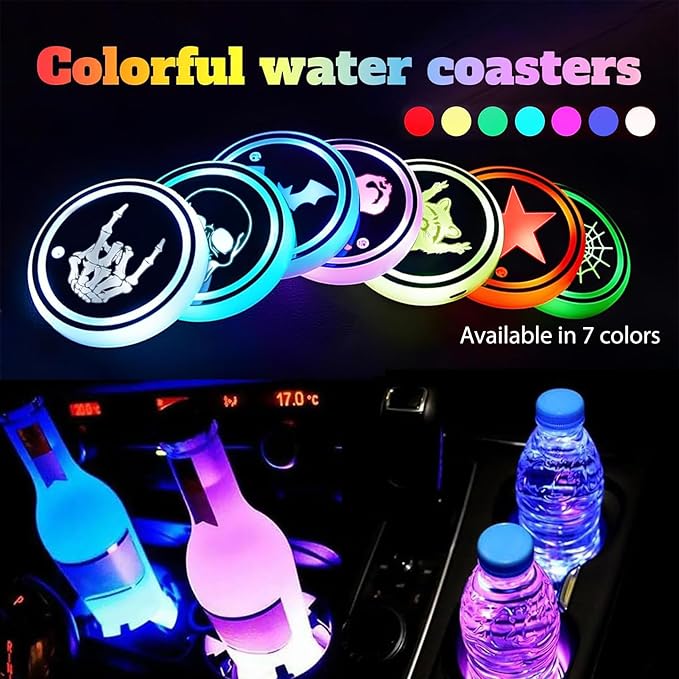 Turtle LED Cup Holder Lights for Car,2Pcs LED Light Up Cup Holder Coasters with USB Charging 7 Colors 3 Modes,Waterproof Interior Atmosphere Lamp,Car Decor Accessories Turtle Gifts for Women Men