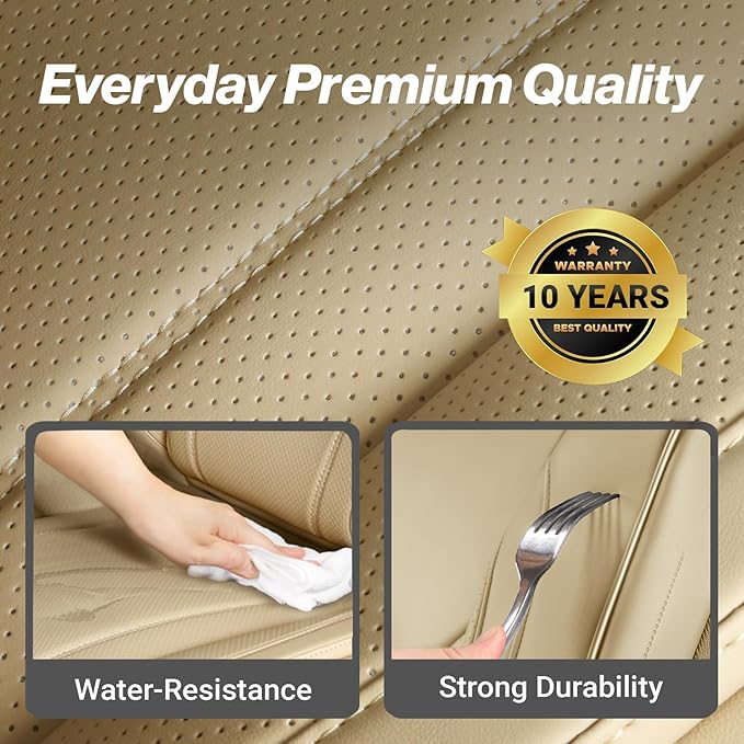 Coverland Custom Fit Car Seat Covers for SUV Compatible with [2024-2026 GMC Hummer EV SUV] Premium Car Seat Cover Water Resistant Leather Non-Slip Interior Protector [Full Set Beige - Size Chart X60]