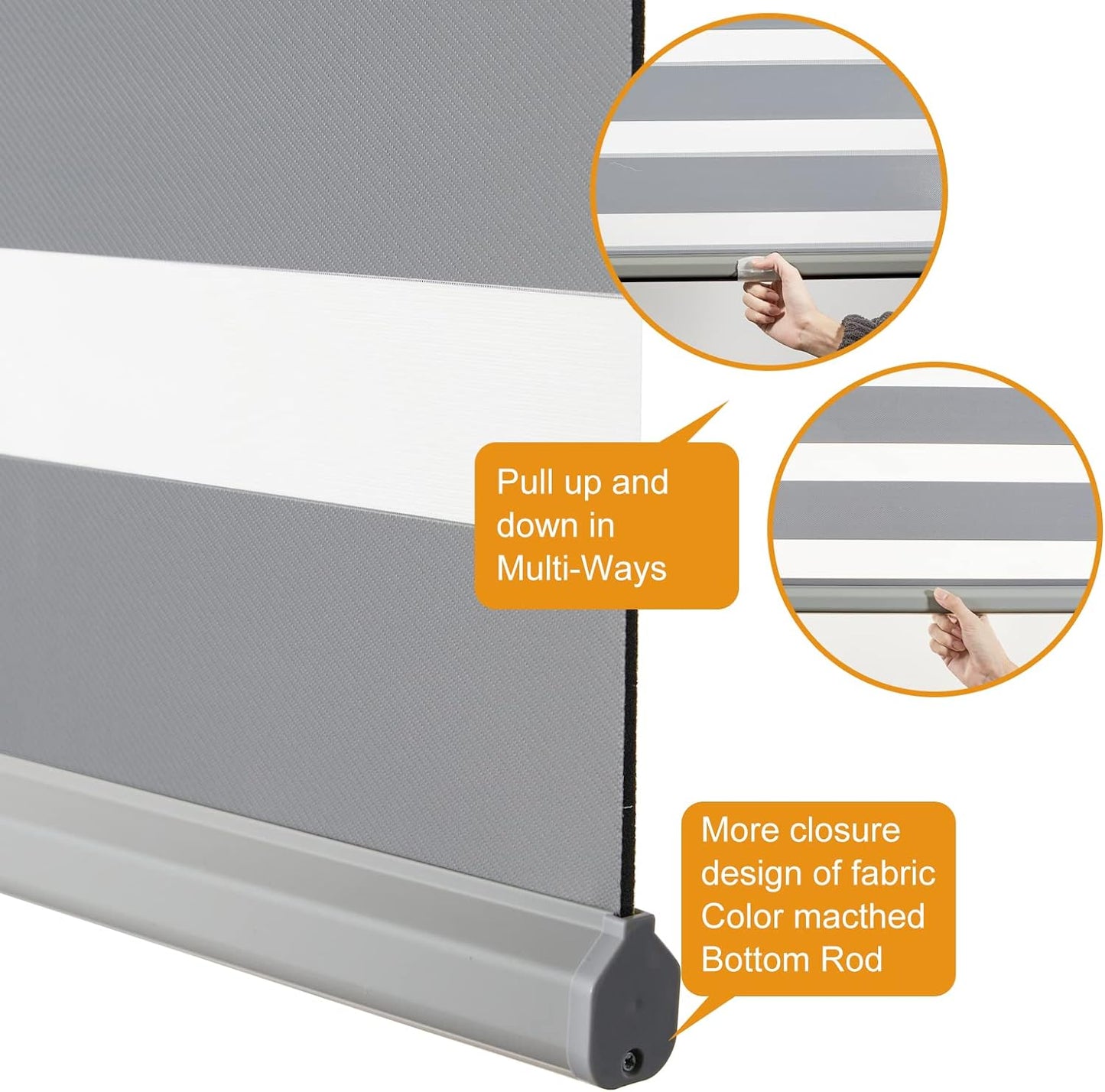 Persilux Window Blinds Cordless, Zebra Roller Shades for Windows (43" W x 72" H, Grey) Light Filtering Sheer Shades Day and Night Window Drapes for Home, Bedroom, Easy to Install…