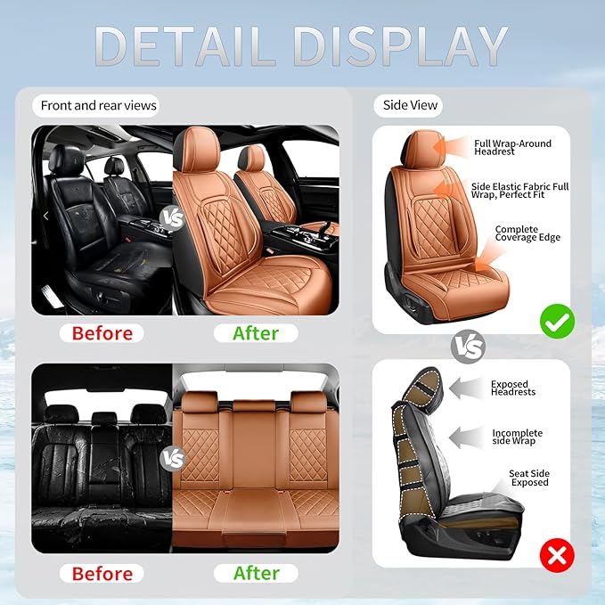 Fit HRV Car Seat Covers Compatible with Honda HRV 2016-2025 2026, Premium Leather Breathable, Wear Resistant, Airbag Compatible, All-Weather Protection & Full Coverage, Full Set Brown
