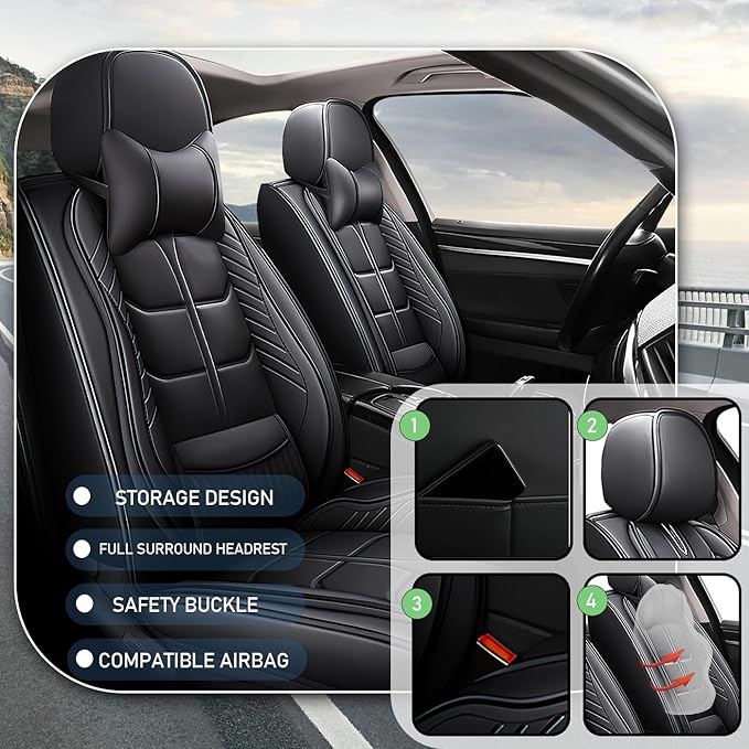Leather Car Seat Covers Fit for Toyota Corolla Hybrid 2020-2024, 5 Seater Car Seat Cover, Premium Waterproof, Scratch Resistant Car Interior Accessories (Full Set with Pillow Black)