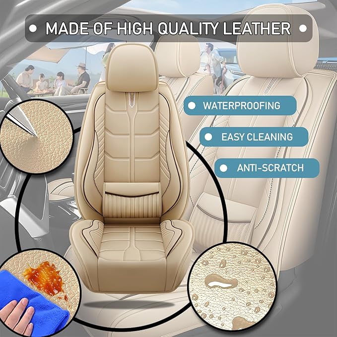 Leather Car Seat Covers Fit for Toyota Sienna 1997-2024, 5 Seater Car Seat Cover, Premium Waterproof, Scratch Resistant Car Interior Accessories (Full Set Beige)