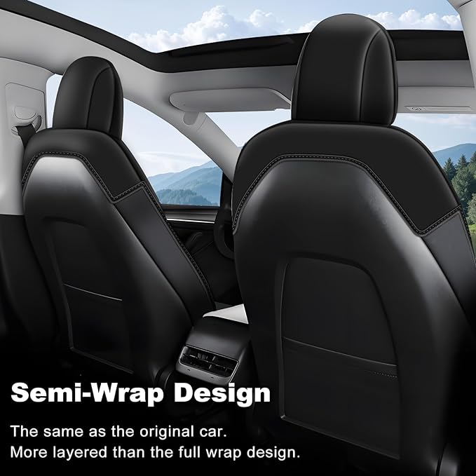 AOMSAZTO Upgrade for Tesla Model Y Seat Covers, Half Surround Bling Diamond Leather Seat Protectors, Airbag Compatible & Custom Fit 2020 2021 2022 2023 2024 5-Seater Full Set, Easy to Install