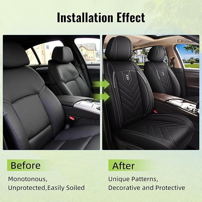 AOMSAZTO Car Seat Covers Fit for Hyundai Equus 2011-2016 Premium Front Seat Covers Waterproof Leather Automotive Seat Covers Compatible with Airbag (2 Seats,Black)