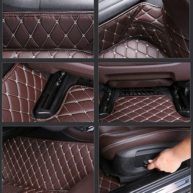 Custom Personalized Floor Mats for Cars - Luxury Full Coverage All Weather Mats, Anti-Slip Leather Mat Set, Fit for 99% of Cars, SUVs & Trucks (Black Red, B-Strip Shape)