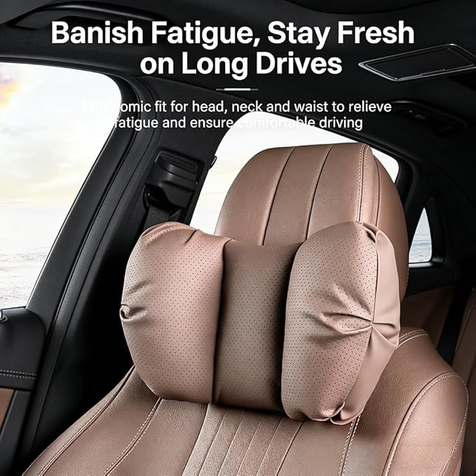 Car Neck Pillow & Lumbar Support for Porsche Cayenne Type 958.2 2015-2018 Ergonomic Breathable Mesh Auto Seat Back Cushion Headrest,Brown-Neck Pillow