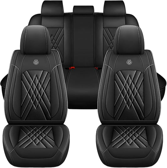 Car Seat Covers Compatible with Toyota Camry 2012-2026 Durable Waterproof Automotive Seat Covers Stretchable Fabric Material, Airbag Compatibility, Premium Nappa Leather(Black, Full Set)