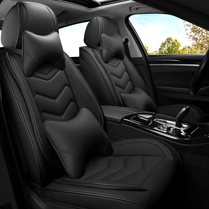 Car Seat Covers for Hyundai Sonata 2002-2025, Premium Nappa Leather Car Seat Cover, Stylish Sport Seat Covers， Automobile Seat Cover Sets.(Luxury 2 Seats/Pure Black)