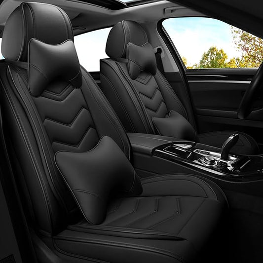 Car Seat Covers for Hyundai Sonata 2002-2025, Premium Nappa Leather Car Seat Cover, Stylish Sport Seat Covers， Automobile Seat Cover Sets.(Luxury 2 Seats/Pure Black)