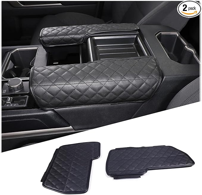2PCS Center Console Armrest Cover for Toyot@ Tundra 2022-2025 /Sequoia 2023-2025 Accessories, Leather Front Seat Armrest Box Cushion Protector Waterproof Anti-Scratch (Left-Hand Drive)