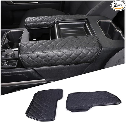 2PCS Center Console Armrest Cover for Toyot@ Tundra 2022-2025 /Sequoia 2023-2025 Accessories, Leather Front Seat Armrest Box Cushion Protector Waterproof Anti-Scratch (Left-Hand Drive)