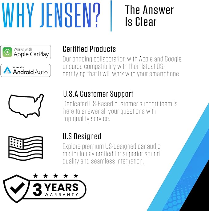 JENSEN J3CA7W-BUC 7-inch Certified Apple CarPlay Android Auto Wired or Wireless | Double DIN Touchscreen Car Stereo Radio | Bluetooth | Backup Camera Included | USB Playback & Charge