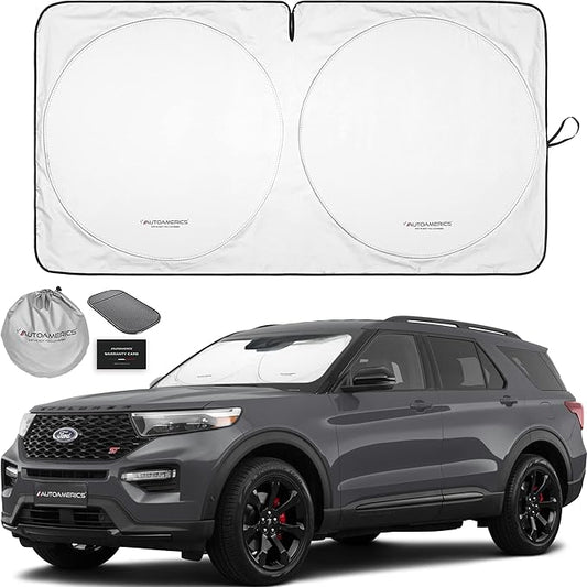Autoamerics 1-Piece Windshield Sun Shade Standard Silver Foldable Car Front Window Sunshade for Most Cars SUV Truck - Heat Blocker Visor Protector Blocks Max UV Rays and Keeps Your Vehicle Cool Medium