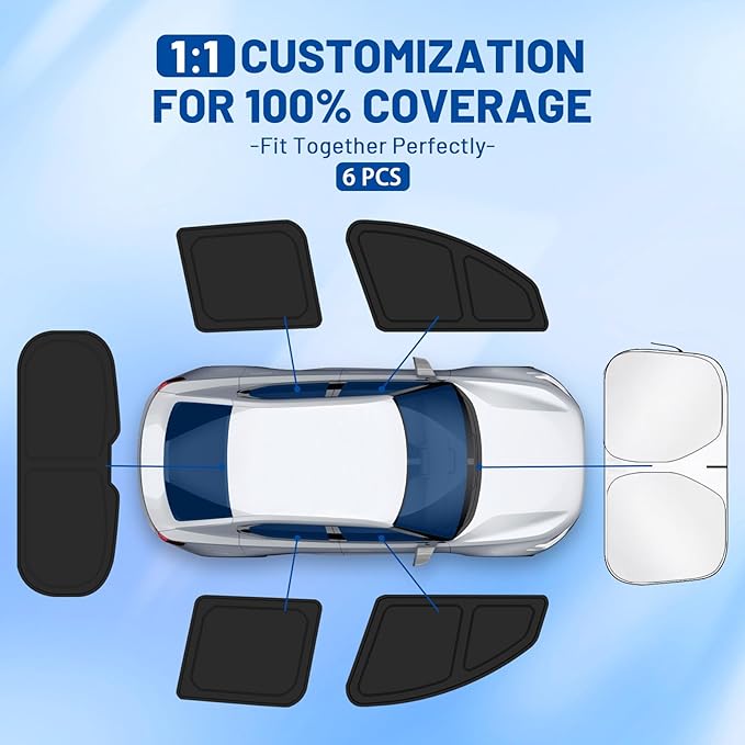 Car Window Shades for Toyota Tacoma 2024 2025 2026, Privacy Window Covers 6PCS for Side, Rear & Windshield, Car Shield Sunshade for Privacy Protection, Heat Blocking, Camping and Parking