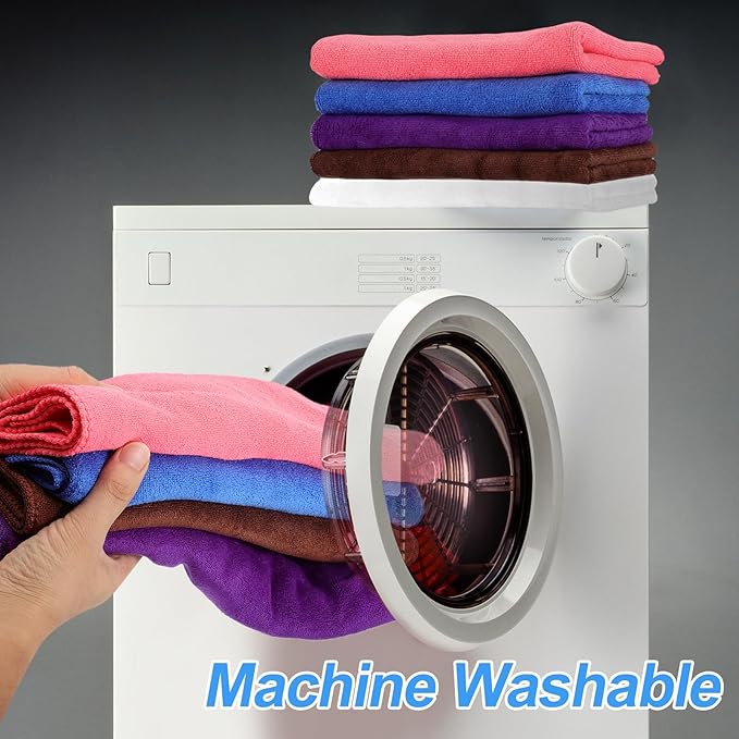 HARFINGTON 6 Pack Microfiber Cleaning Cloth, 12" x 12" Multi-Functional Cleaning Towels Reusable Absorbent Rags with Hook for Car Wash Kitchen Household Window Clean, Sapphire Blue