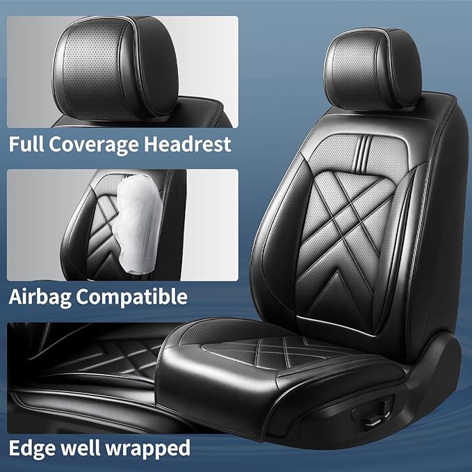 Car Seat Covers Custom Compatible with Mazda 6 2007-2021, Full Coverage Premium Leather Waterproof Breathable Seat Covers, Automotive Seat Protectors, Airbag Compatible(2 Front Seats, Black)