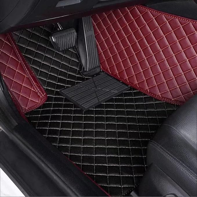 Custom Car Floor Mats for 96% Sedan SUV Sports Car Protection Full Coverage Pads Anti-Slip Leather Floor Lining All Weather Car Floor Mats (Black with Brown)