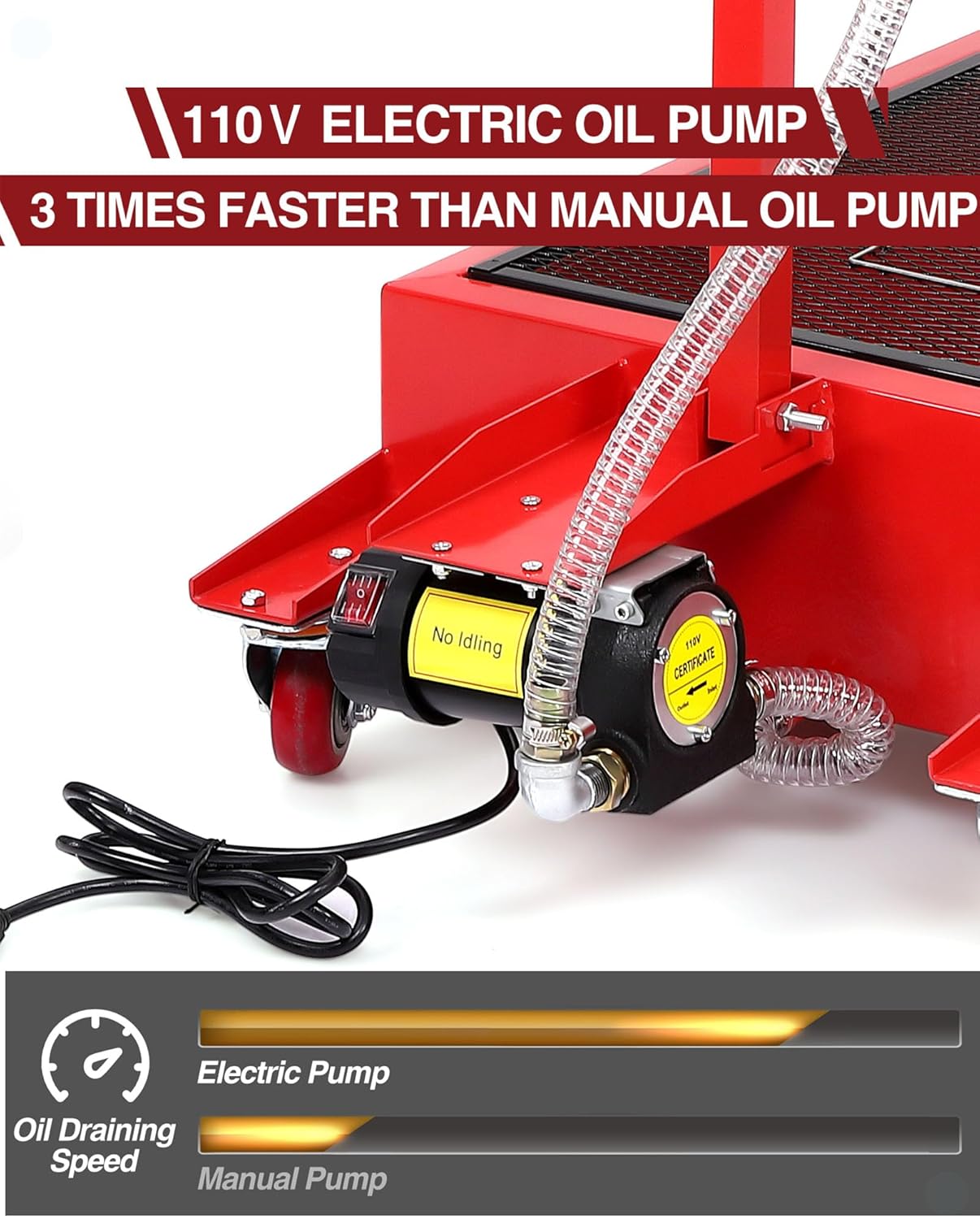 DEXSO 20 Gallon Electric Oil Drain Pan with 110V Pump & 8 Ft Hose, Low Profile & T Folding Handle Oil Drain Cart for Truck Cars SUVs
