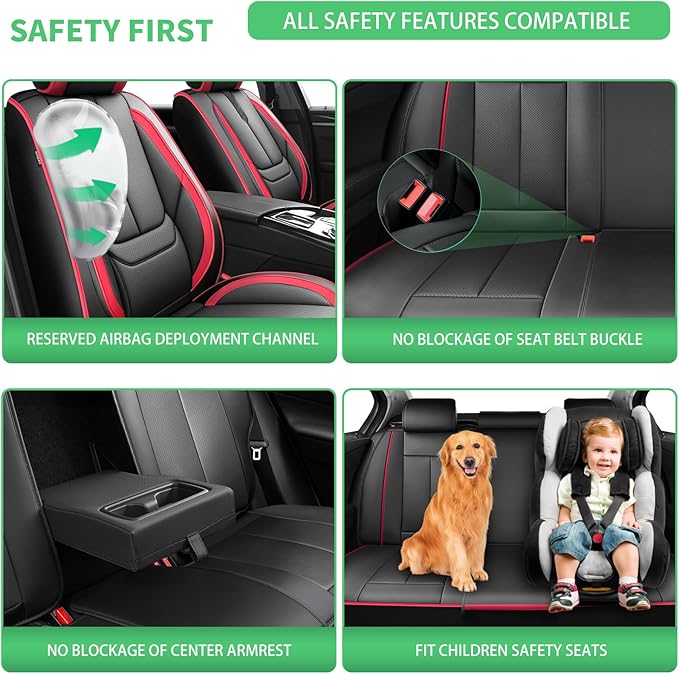 Fit Insight Car Seat Covers for Honda Insight 2010-2021 2022-Upgraded Premium Waterproof & Breathable Leather,Airbag Compatible,All-Weather Seat Cushion Protector,2 Front/Black-Red
