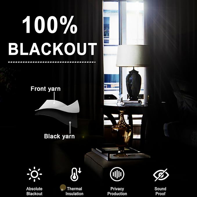 XWZO 100% Blackout Curtains 2 Panels Set - Thermal Insulated Black Liner Curtains, Noise Reducing and Heat Blocking Drapes for Bedroom and Studio Windows with Tiebacks, Biscotti Beige, W70 x L63