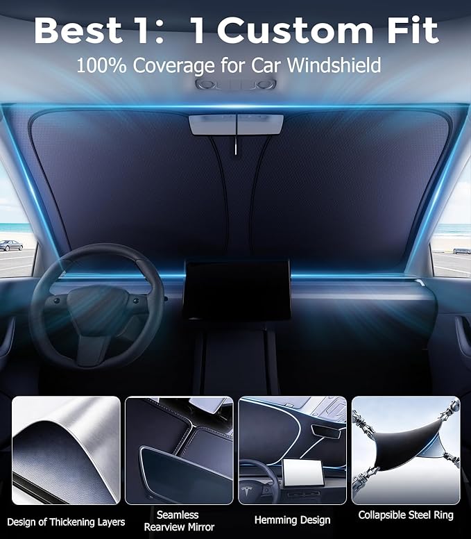 DMJN Windshield Sun Shade for Che-vrolet/Chevy Silverado (2019-2026), Car Sunshade for Front Windshield [100% Efficient Block UV & Scorching Sun] UPF50+ Heat Block - Protect Interior & Keep Cooler